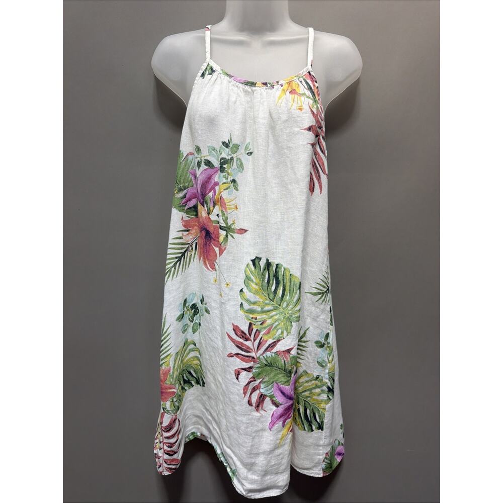 Lungo Larno 100% Linen Floral Palm Dress Coverup Medium Made in Italy Coastal